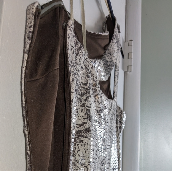 Cache long sequin dress/ size 2/ tan and grey - Picture 5 of 11